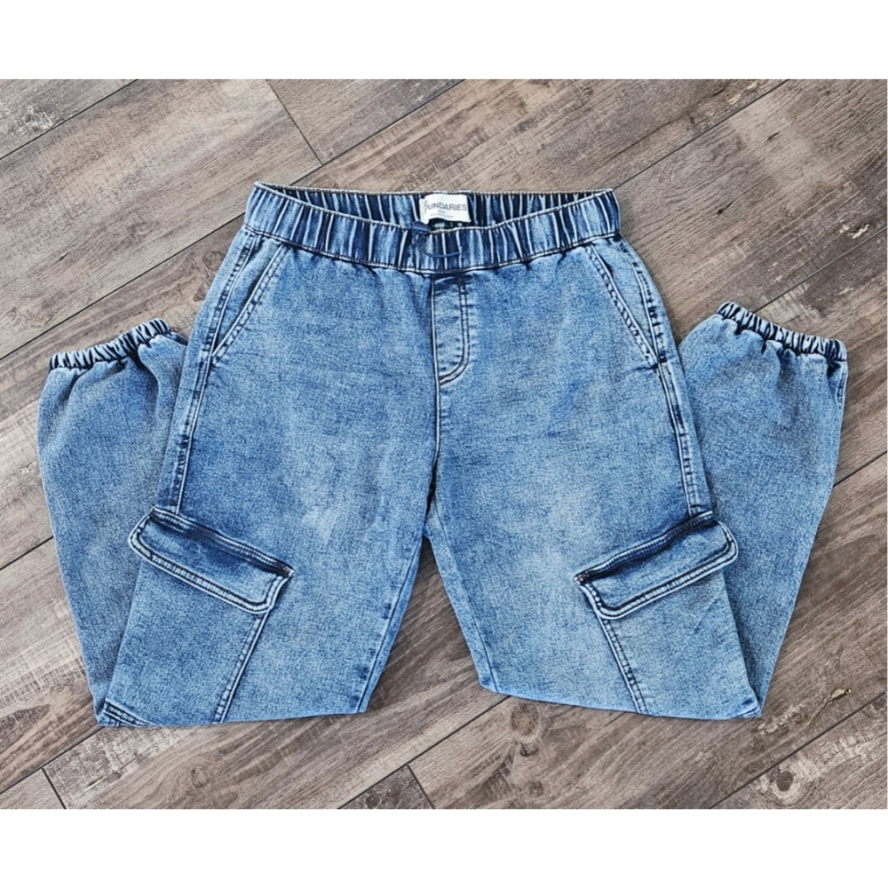 Cargo Jogger Faux Denim Light Acid Wash  Size Small 4/6